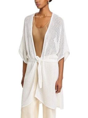 Vince Open Knit Belted Cardigan White Cotton NWT One Size